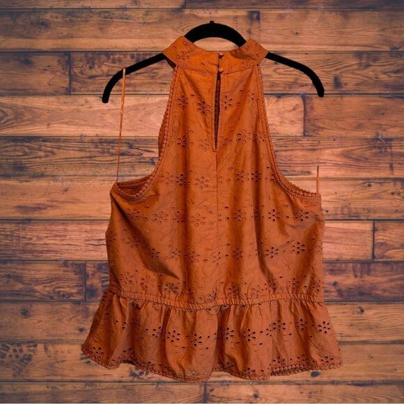 5 for $25🔥Ryegrass Burnt Orange Eyelet High Neck Peplum Top XL - Picture 2 of 5